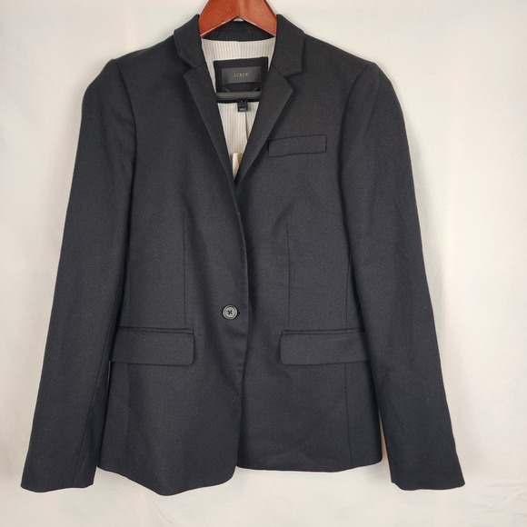 J. Crew NWT Regent Wool One Button‎ Black Blazer Women's Size 2 - Picture 1 of 9